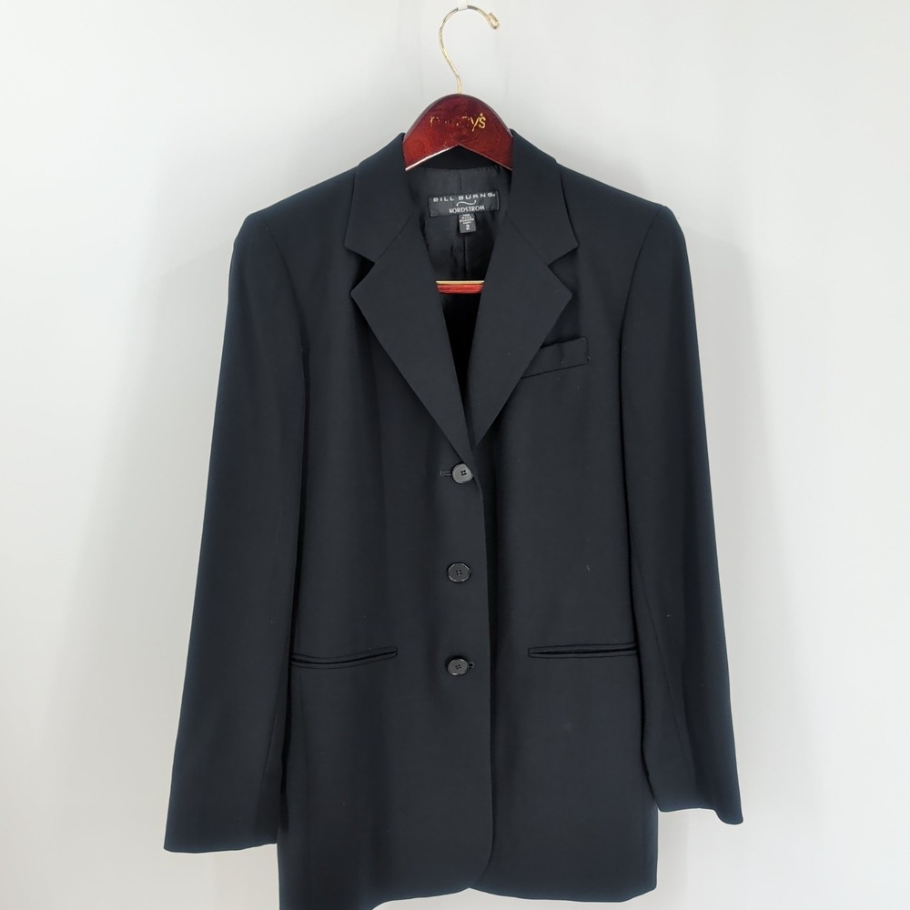 Nordstrom‎ Bill Burns Three Button Front Notch Collar Suit Blazer Black Size 2